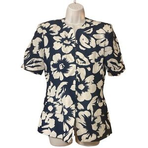 Navy and off white floral suit jacket size 4